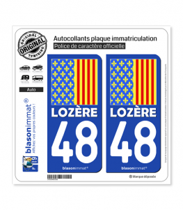 Drapeau Ajusté 2 Stickers autocollant plaque immatriculation 48 Lozère 
