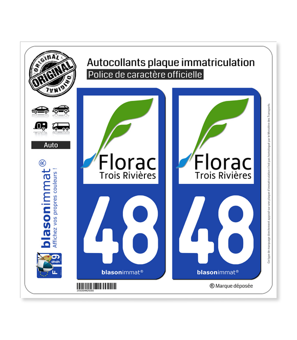 48 Florac - Ville | Autocollant et plaque immatriculation