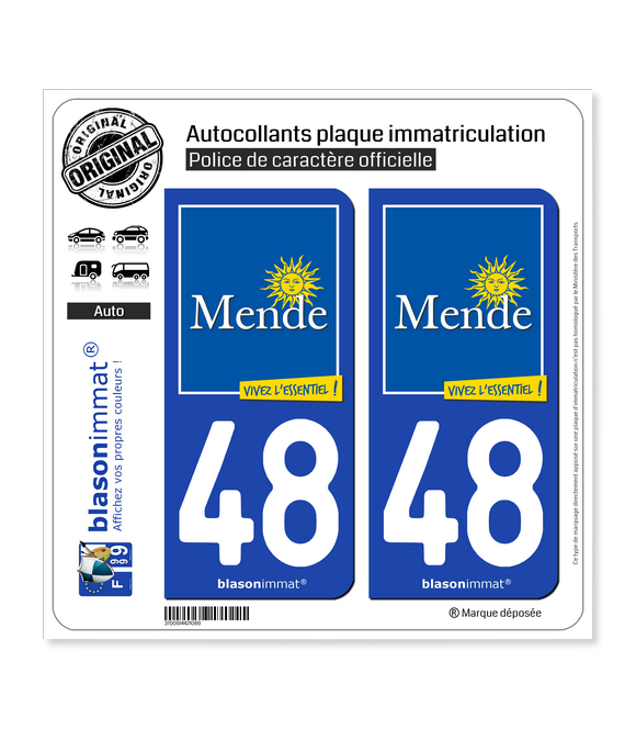 48 Mende - Ville | Autocollant et plaque immatriculation