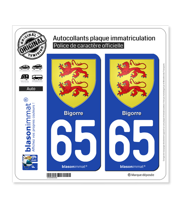 65 Bigorre - Armoiries | Autocollant plaque immatriculation