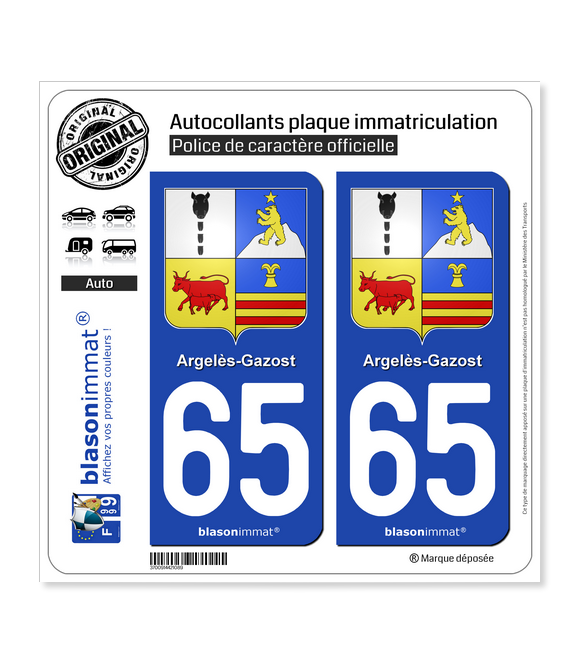65 Argelès-Gazost - Armoiries | Autocollant plaque immatriculation
