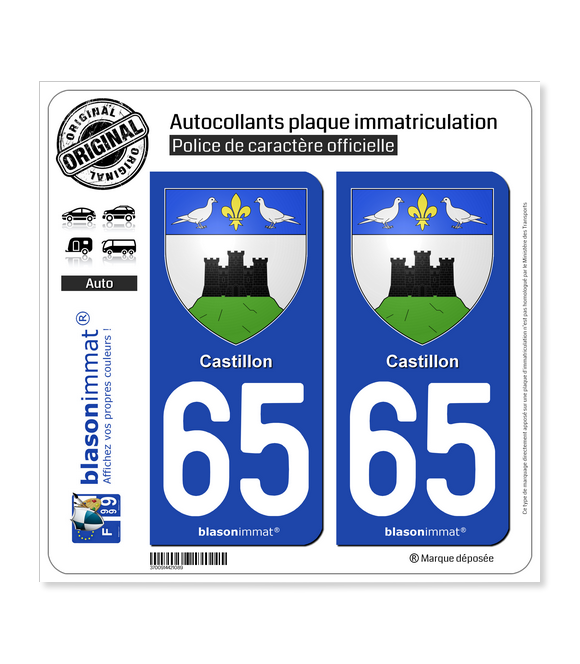 65 Castillon - Armoiries | Autocollant plaque immatriculation