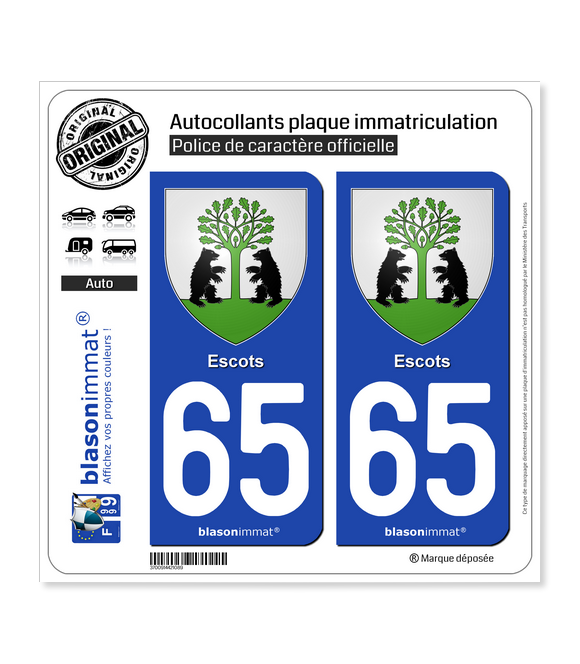 65 Escots - Armoiries | Autocollant plaque immatriculation