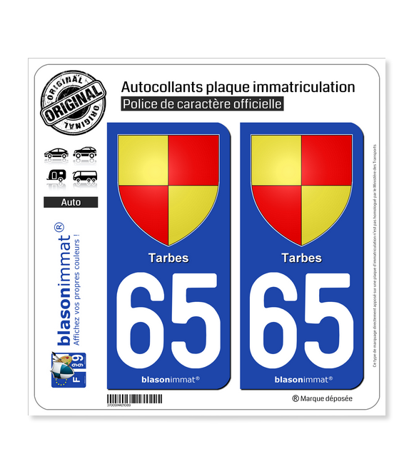 65 Tarbes - Armoiries | Autocollant plaque immatriculation