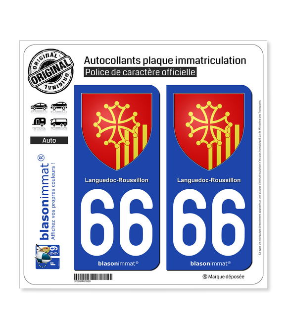 66 Languedoc-Roussillon - Armoiries | Autocollant plaque immatriculation