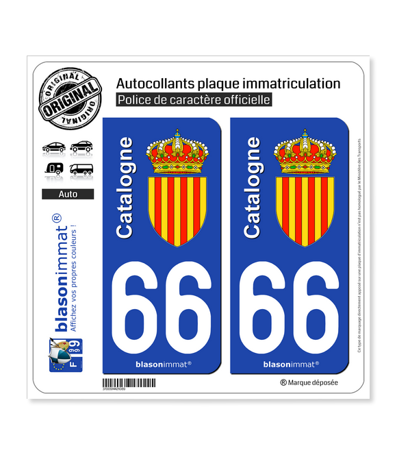 66 Catalogne - Armoiries | Autocollant plaque immatriculation