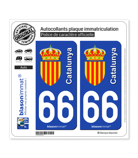 66 Catalunya - Armoiries | Autocollant plaque immatriculation