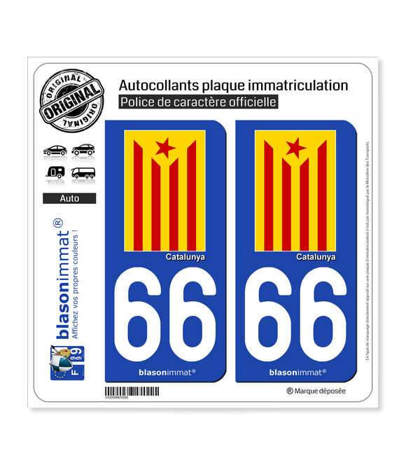 66 Catalunya - Estelada Roja | Autocollant plaque immatriculation