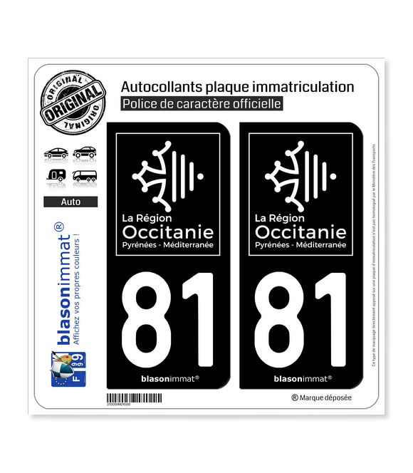 81 Occitanie - LogoType Black | Autocollant plaque immatriculation