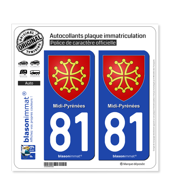 81 Midi-Pyrénées - Armoiries | Autocollant plaque immatriculation