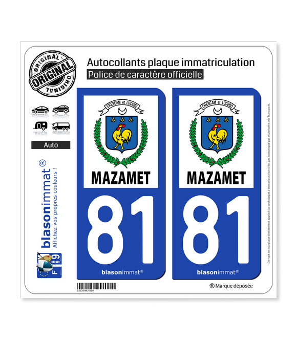 81 Mazamet - Ville | Autocollant plaque immatriculation