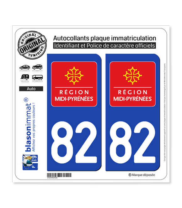 82 Midi-Pyrénées - LogoType | Autocollant plaque immatriculation