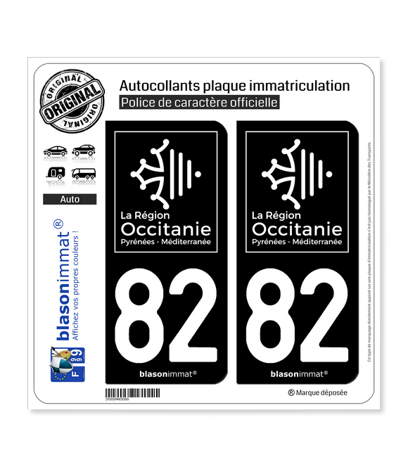 82 Occitanie - LogoType Black | Autocollant plaque immatriculation