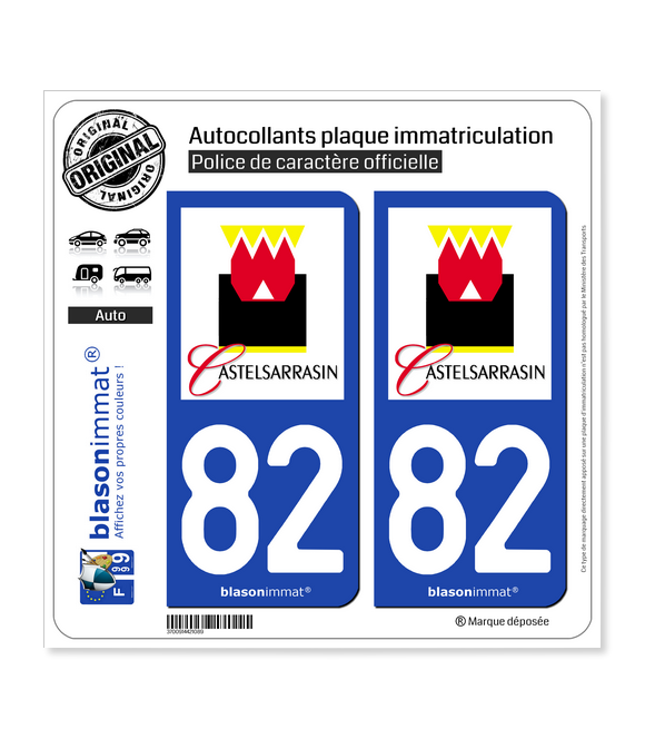 82 Castelsarrasin - Ville | Autocollant plaque immatriculation