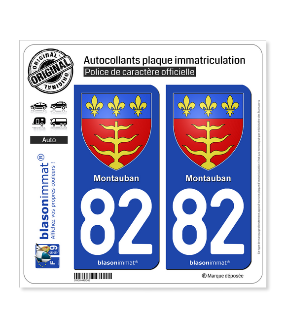 82 Montauban - Armoiries | Autocollant plaque immatriculation
