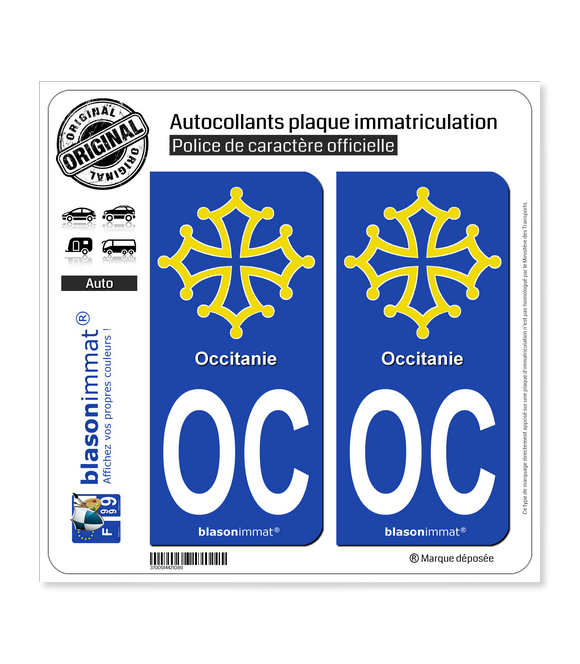OC Occitanie - Croix | Autocollant plaque immatriculation