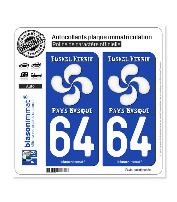 64 Pays Basque - Lauburu White | Autocollant plaque immatriculation