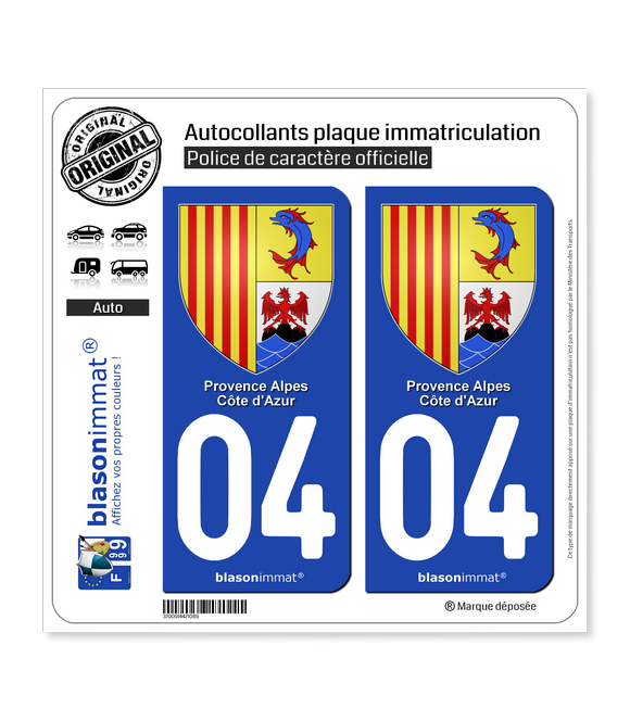 04 PACA - Armoiries | Autocollant plaque immatriculation