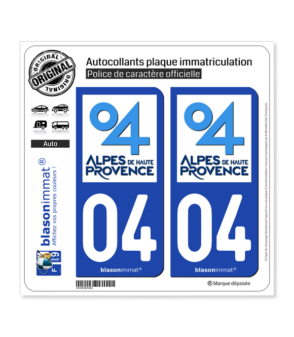 04 Alpes de Haute-Provence - Département | Autocollant plaque immatriculation