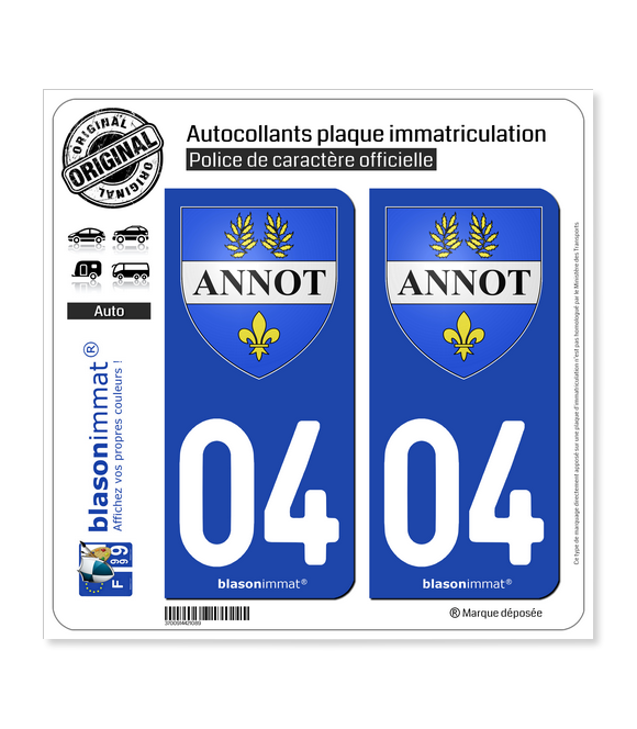 04 Annot - Armoiries | Autocollant plaque immatriculation