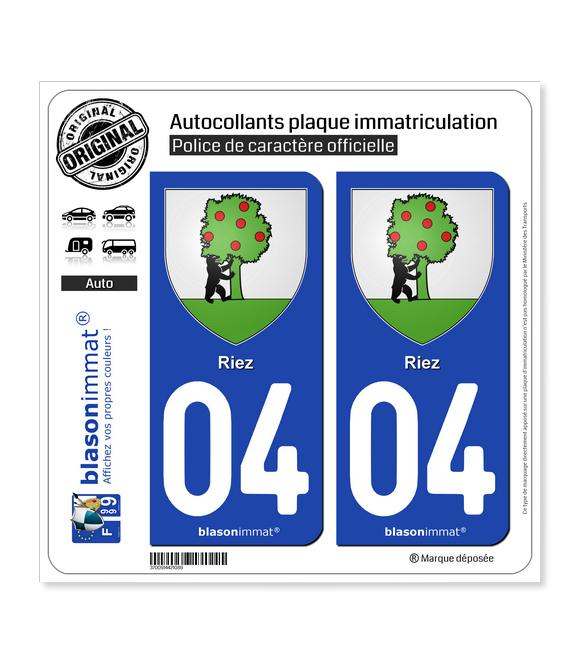 04 Riez - Armoiries | Autocollant plaque immatriculation