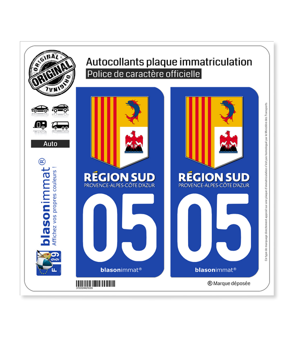 05 PACA - Région Sud | Autocollant plaque immatriculation