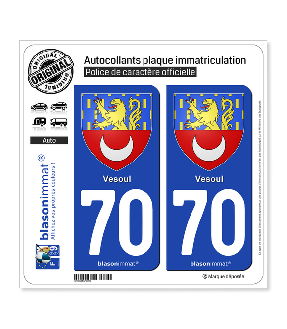 70 Vesoul - Armoiries | Autocollant plaque immatriculation