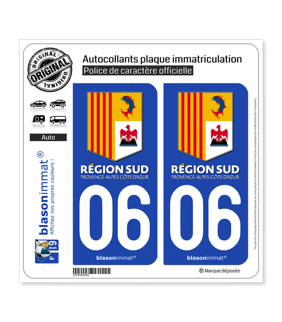 06 PACA - Région Sud | Autocollant plaque immatriculation