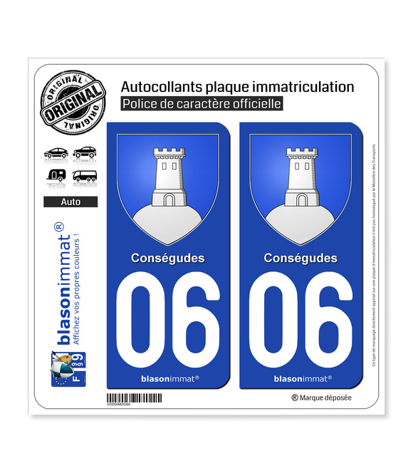 06 Conségudes - Armoiries | Autocollant plaque immatriculation