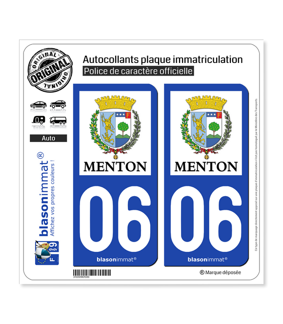 06 Menton - Ville | Autocollant plaque immatriculation