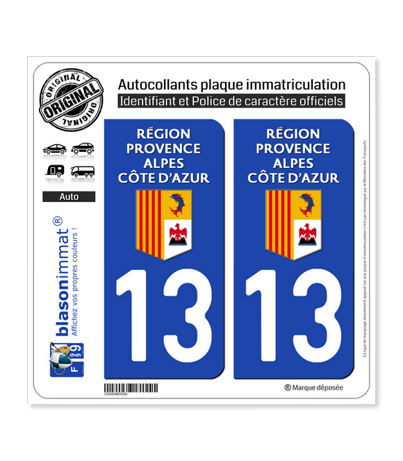 13 Région Sud - LogoType | Autocollant plaque immatriculation