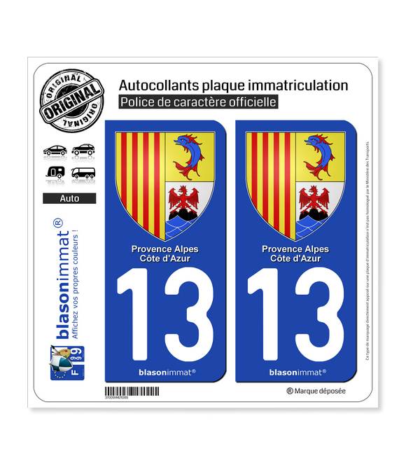 13 PACA - Armoiries | Autocollant plaque immatriculation