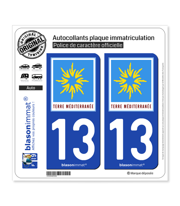 13 PACA - Terre Méditerranée | Autocollant plaque immatriculation