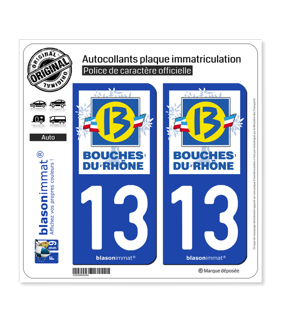 13 Bouches-du-Rhône - Département | Autocollant plaque immatriculation