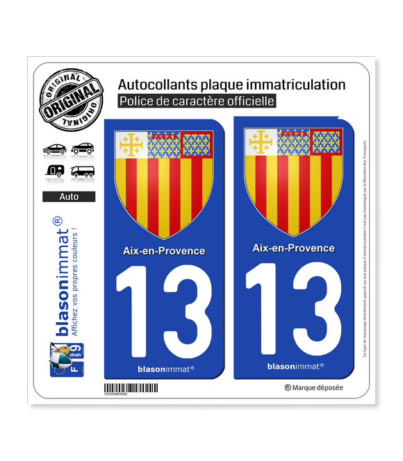 13 Aix-en-Provence - Armoiries | Autocollant plaque immatriculation
