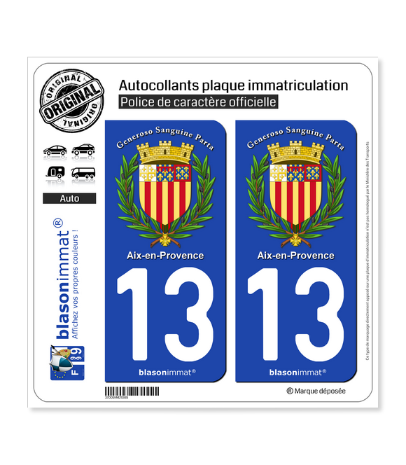 13 Aix-en-Provence - Armoiries II | Autocollant plaque immatriculation