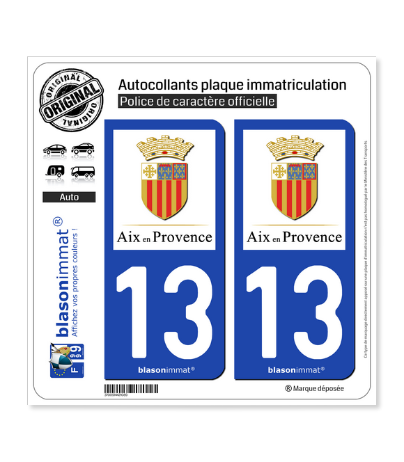 13 Aix-en-Provence - Ville | Autocollant plaque immatriculation