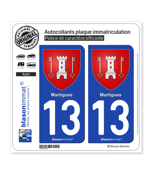 13 Martigues - Armoiries | Autocollant plaque immatriculation