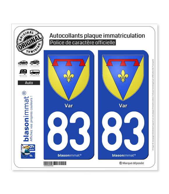 83 Var - Armoiries | Autocollant plaque immatriculation