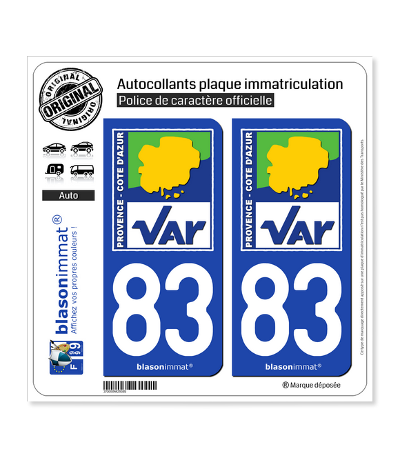 83 Var - Département | Autocollant plaque immatriculation