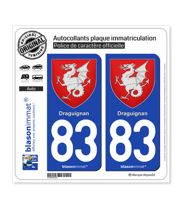 83 Draguignan - Armoiries | Autocollant plaque immatriculation