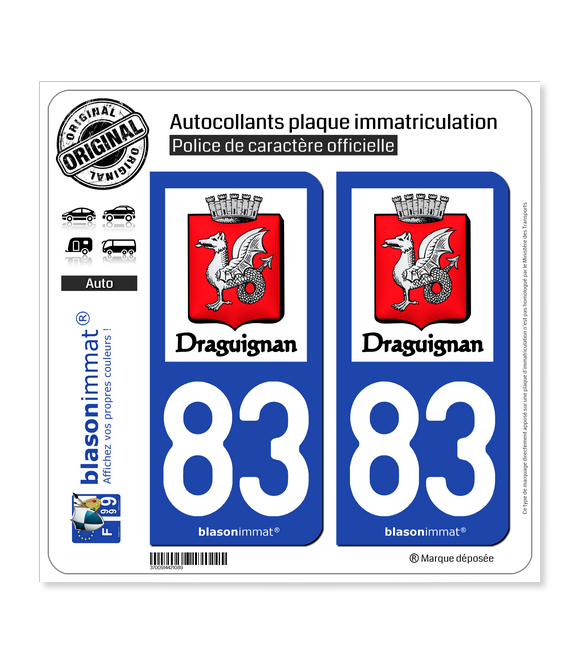 83 Draguignan - Ville | Autocollant plaque immatriculation