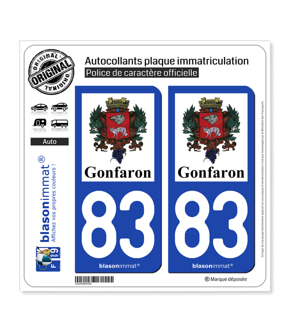 83 Gonfaron - Commune | Autocollant plaque immatriculation