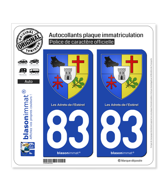 83 Les Adrets-de-l'Estérel - Armoiries | Autocollant plaque immatriculation