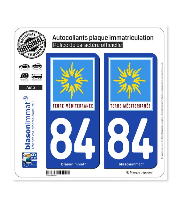 84 PACA - Terre Méditerranée | Autocollant plaque immatriculation