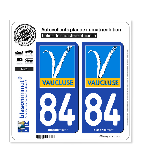 84 Vaucluse - Département | Autocollant plaque immatriculation
