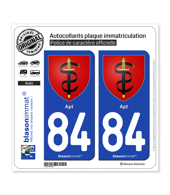 84 Apt - Armoiries | Autocollant plaque immatriculation