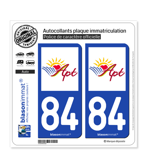84 Apt - Ville | Autocollant plaque immatriculation