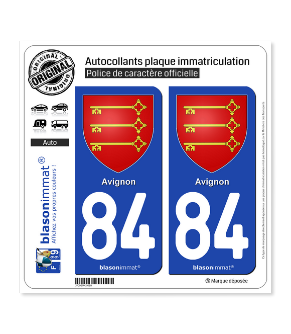 84 Avignon - Armoiries | Autocollant plaque immatriculation