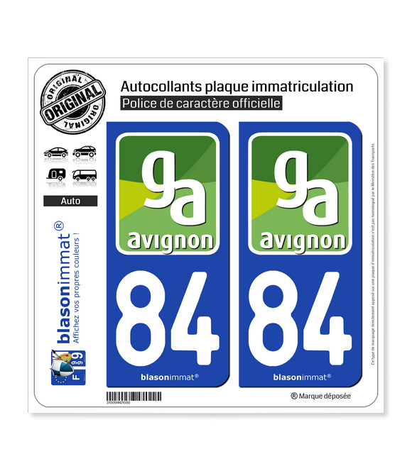 84 Avignon - Agglo | Autocollant plaque immatriculation